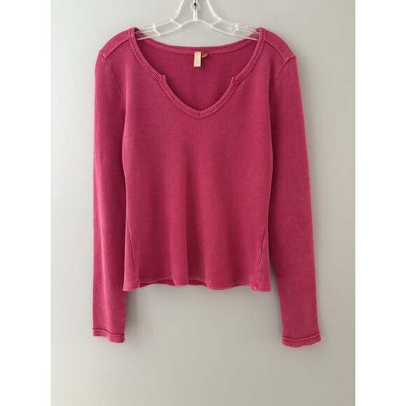 Pilcro Anthropologie Thermal Shirt Size L Pink Waffle Knit  V-Neck - Picture 12 of 12